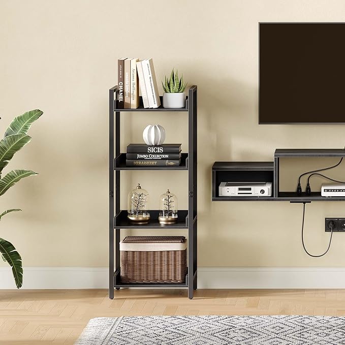Rolanstar Bookshelf, 4-Tier Storage Rack, Narrow Corner Bookshelf, Display - Image 2