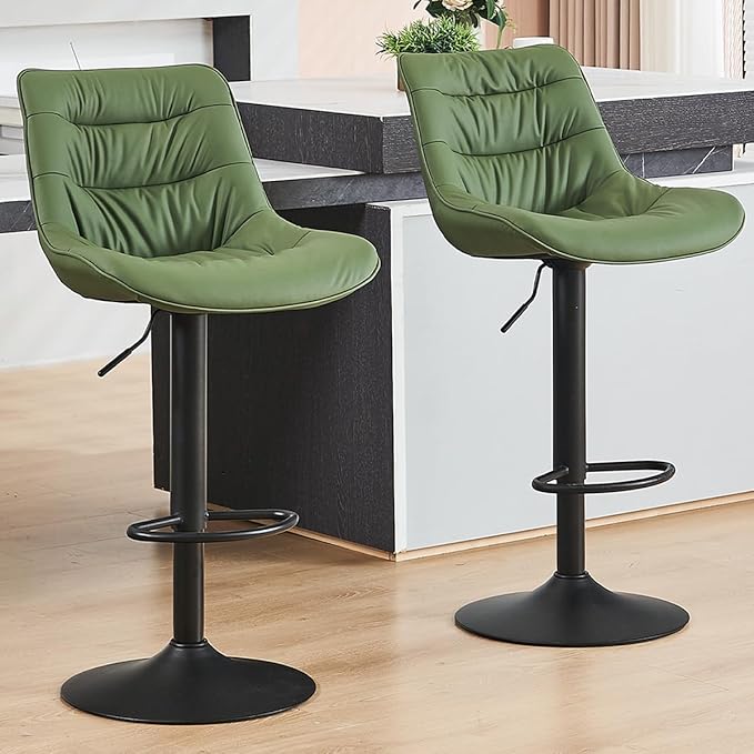 Kidol & Shellder Bar Stools Set of 2 Adjustable Swivel Green, PU Leather by KidolShellder