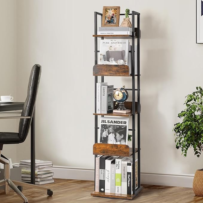 Bikoney Rotating Bookshelf, 360 Display Spinning Bookshelf Tower, 5-Tier Narrow - Image 8