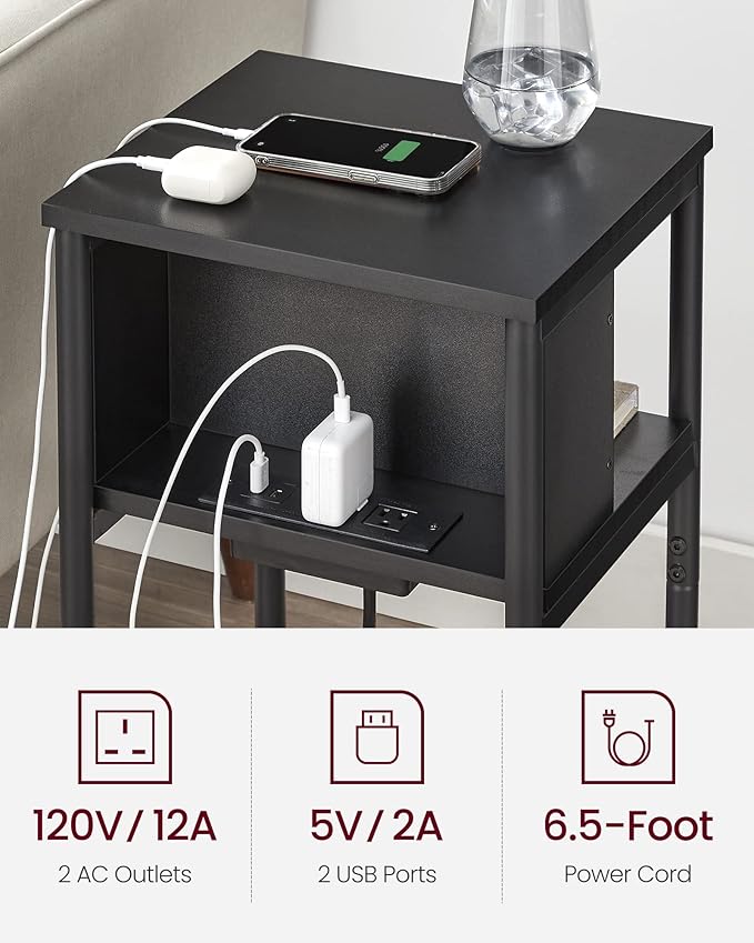 VASAGLE Side Table with Charging Station, 3-Tier End Table with USB Ports and - Image 5