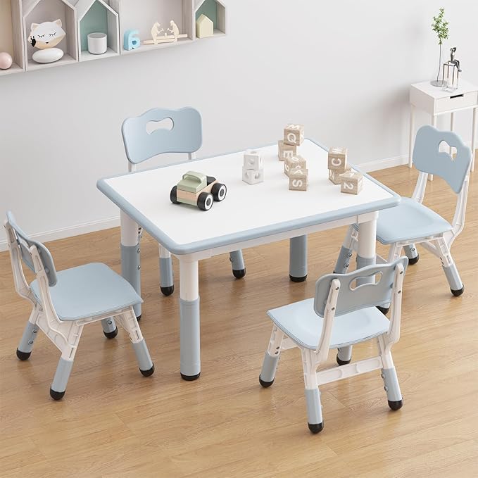 GarveeHome Kids Table and 4 Chairs Set, Height Adjustable Toddler Table and by GarveeHome