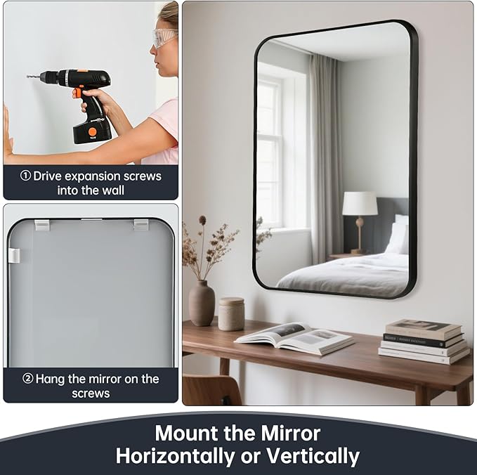 16x24 Inch Bathroom Mirror for Wall, Matte Black Framed Rectangle Mirror - Image 6