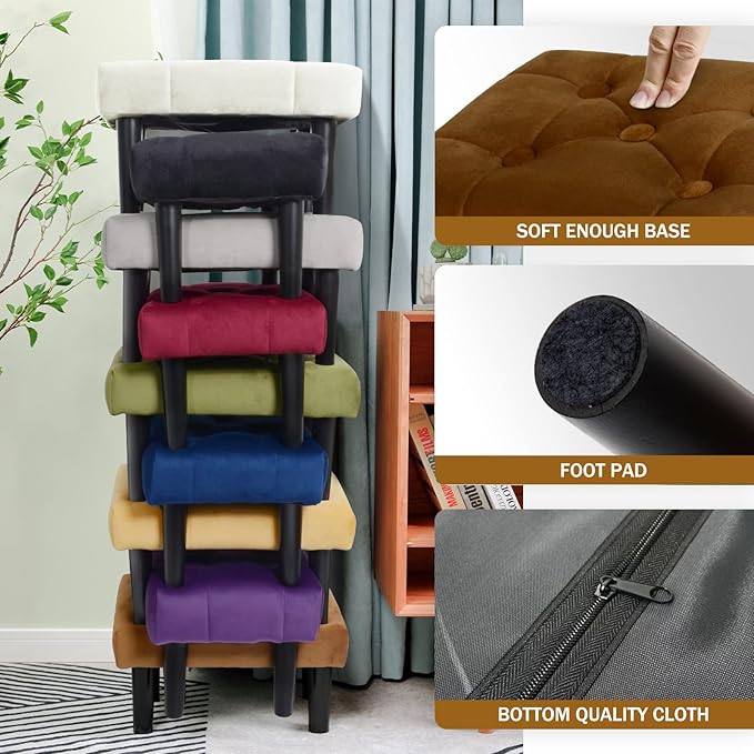 HOUCHICS Small Footstool Ottoman, Velvet Soft Footrest Ottoman - Image 3