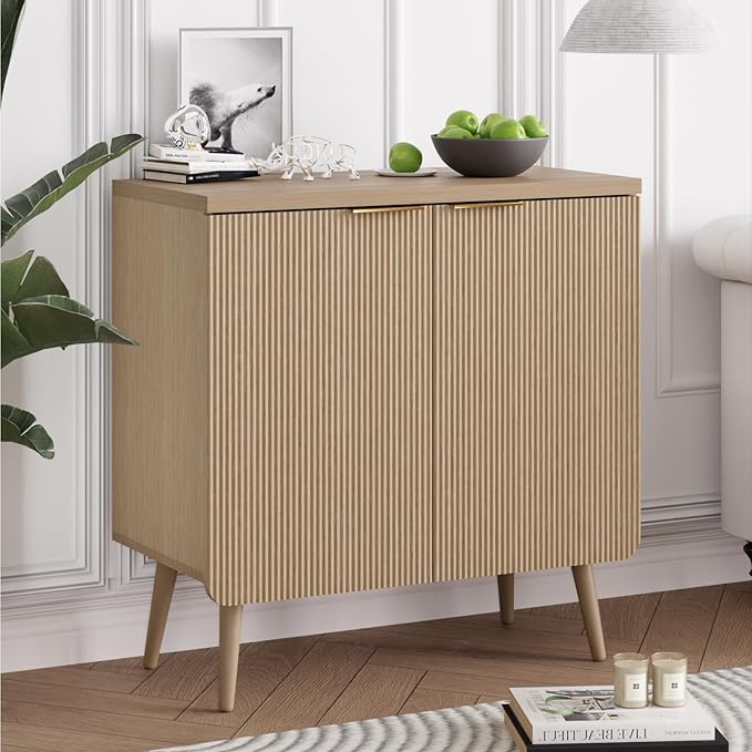 Buffet Cabinet with Storage, Wood Fluted Multifunctional Storage Cabinet with 2 by FONTOI