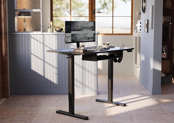 YDN Standing Desk with Keyboard Tray, 48 Inch Height Adjustable Desk with Cable - Image 2