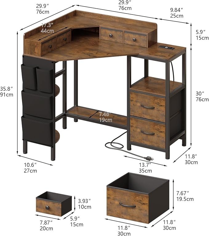 Corner Desk with 6 Fabric Drawers Shelves - Image 2
