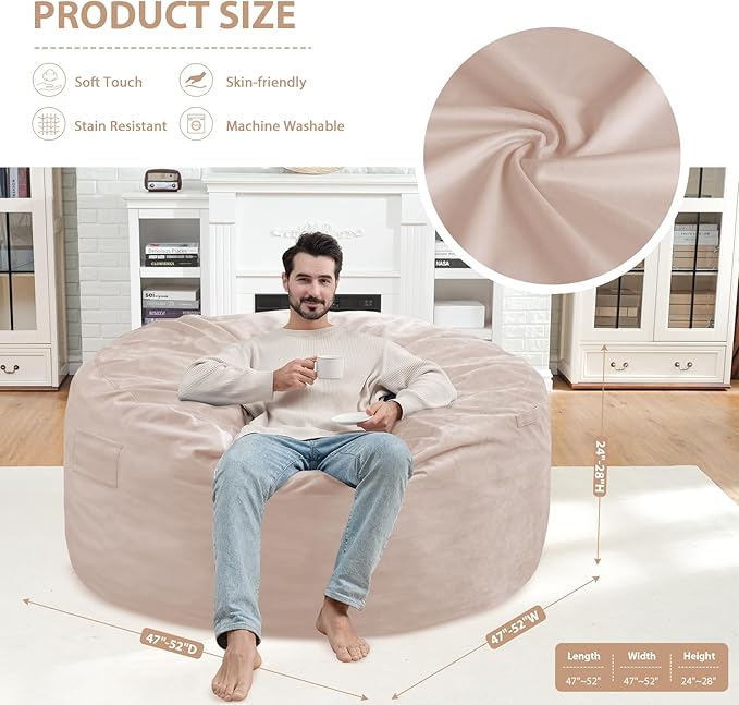 5FT Bean Bag Chair, Large Bean Bag Chairs - Image 3