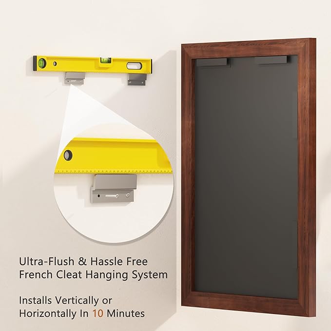 VocalStar Rustic Wood Framed Mirror 48 x 32 Inch, Natural Dark Brown Wooden - Image 5