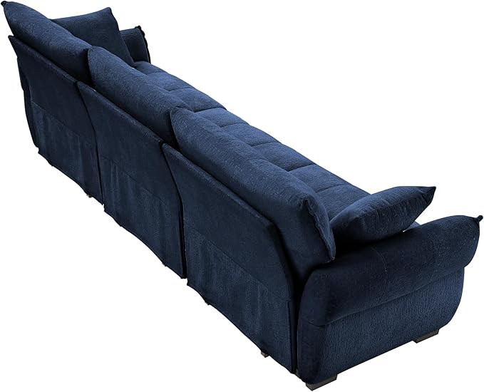 Modern Chenille Fabric 3-Seat Sofa w/ 2 Pillows, Premium Upholstery Living Room - Image 6