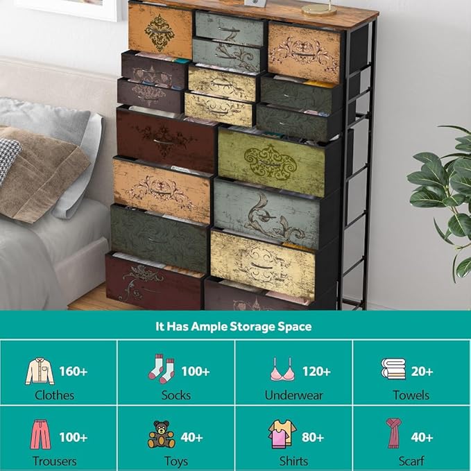 Dresser for Bedroom with 18 Drawers, Tall Fabric Storage Dresser, Chest of - Image 7