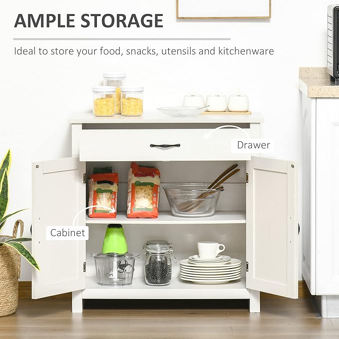 HOMCOM Farmhouse Sideboard Buffet Cabinet, Barn Door Coffee Bar Cabinet - Image 4