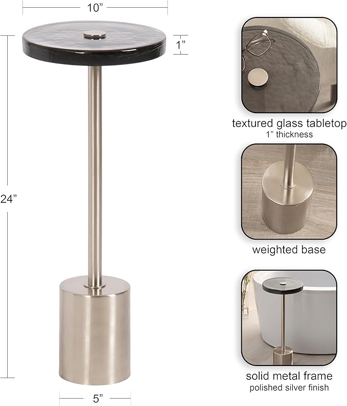 Kate and Laurel Xyler Modern Round Metal and Glass Drink Table, Decorative - Image 3