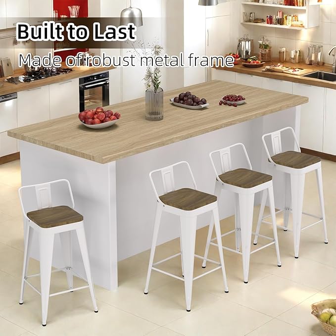 White Bar Stools Set of 4, Metal Bar Stools - Image 7