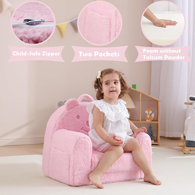Toddler Chair, Sherpa Bear Kids Chair, Toddler Couch Fold Out, Children Reading - Image 4