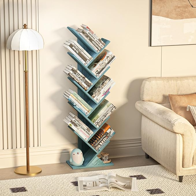 10 Tier Tree Book Shelf, Floor Standing Wood Bookshelf - Image 5