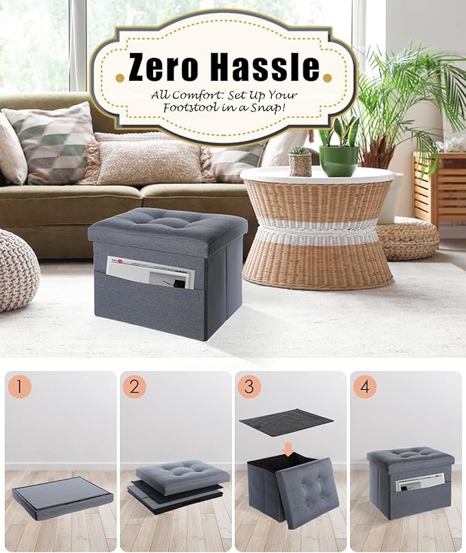 Ottoman Storage Ottoman Foot Rest Stool Foldable Bench - Image 4