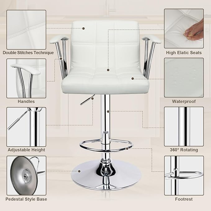Bar Stools Set of 2, Armrest Adjustable Swivel Barstools - Image 6