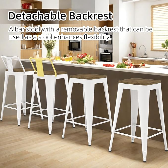 White Bar Stools Set of 4, Metal Bar Stools - Image 6