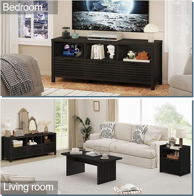 BON AUGURE Black TV Stand, Modern Entertainment Center - Image 7