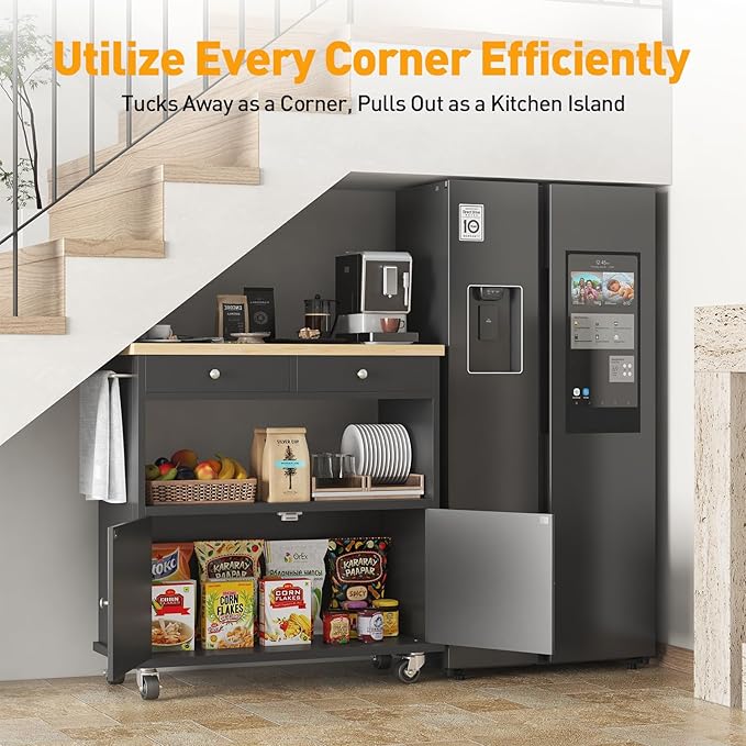 Rolling Kitchen Island with Storage Cabinet, 35.4'' Width Kitchen Cart - Image 9