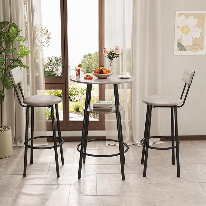 3 Pieces Round Bar Table Set, Small Dining Table - Image 7