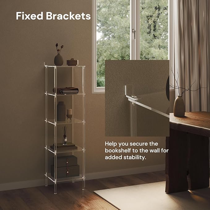 5 Tier Square Acrylic Bookshelf, Small Bookcase - Image 4