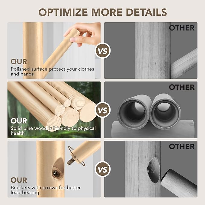 Wooden Tree Coat Rack Stand, Sturdy Freestanding Coat Rack - Image 8