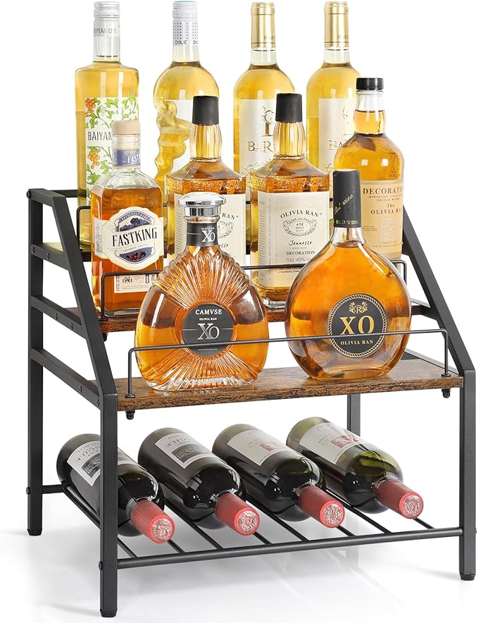 VINAEMO Wine Racks Countertop, 3-Tier Liquor Bottle Display Shelf, Coffee Syrup by VINAEMO