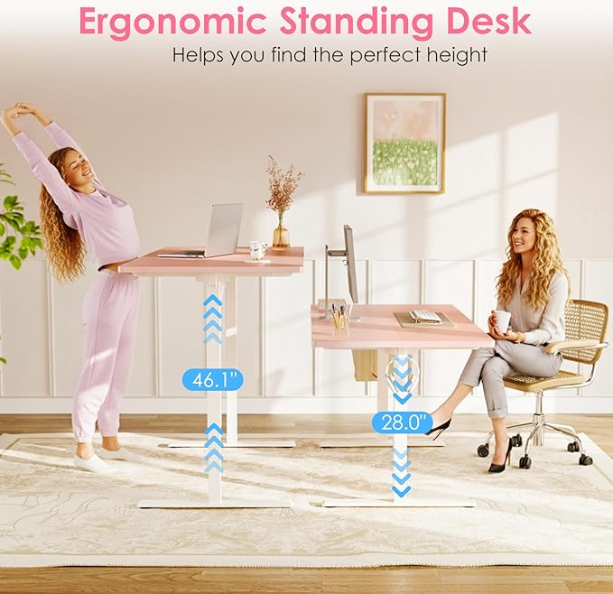 OffiGo Electric Height Adjustable Standing Desk, 40 Inch Pink Computer Desk - Image 4