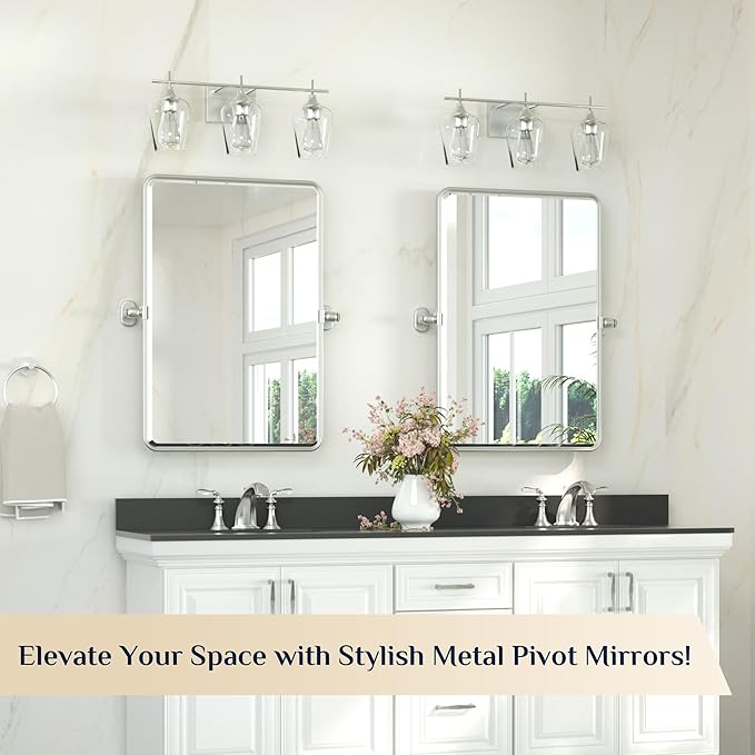 Keonjinn 20 x 30 Inch Tilt Mirror Bathroom, Satin Nickel Metal Pivot Mirror - Image 7