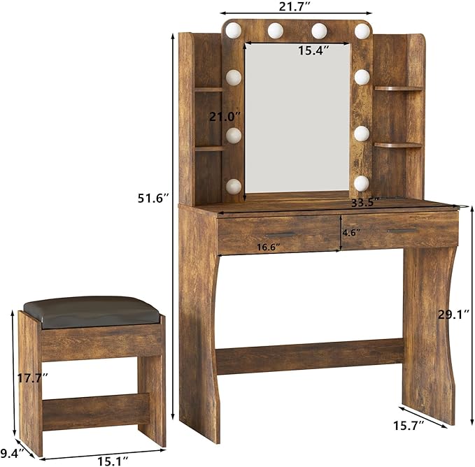 Vabches Vanity Desk with Lights, Makeup Vanity with Power Strip, Dressing Table - Image 5