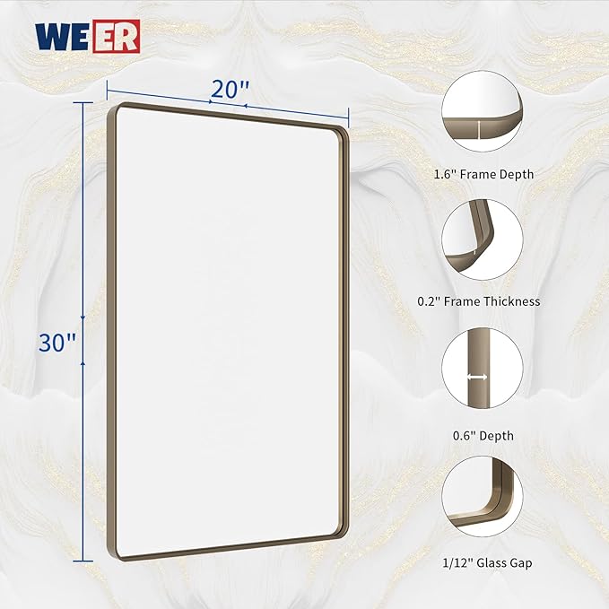 WEER 20x30 Inch Bronze Bathroom Mirror - Image 6