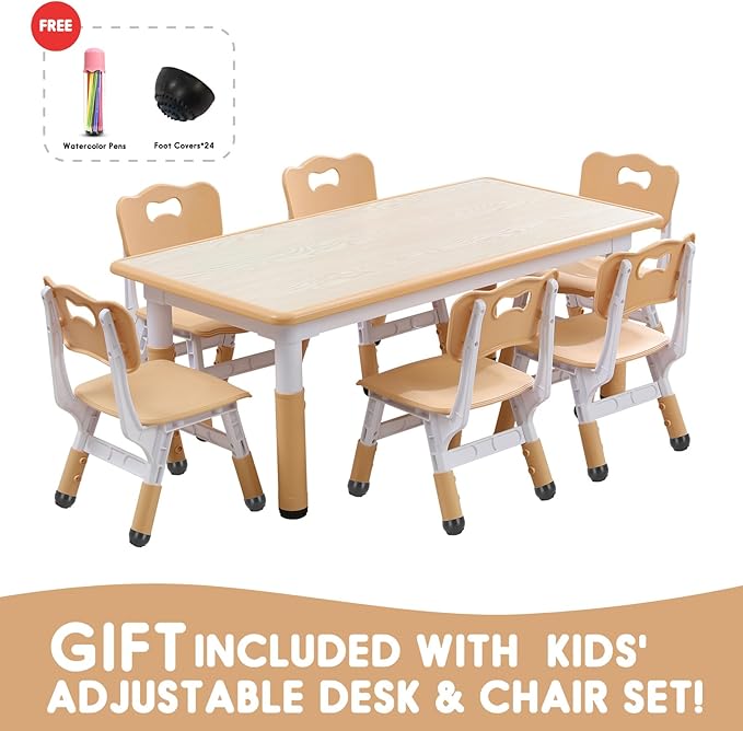 Kids Table and Chairs Set, Height Adjustable Desk - Image 5