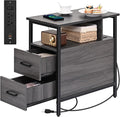 Side Table, End Tables with Charging Station, Narrow End Table with Wooden by Livofloral