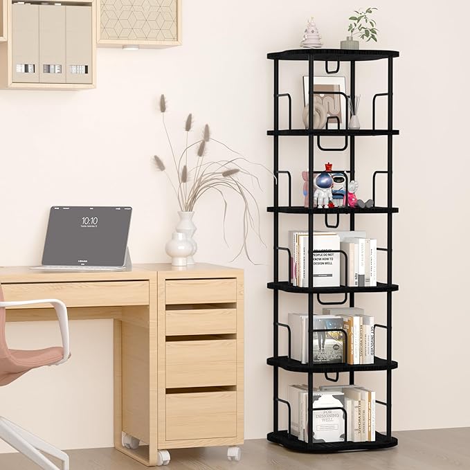 5-Tier Rotating Book Shelf, 360° Display Spinning Bookshelf Tower, Book - Image 2