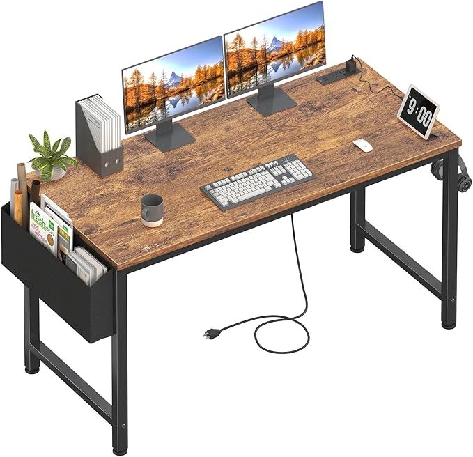 Lufeiya Gaming Desk with Power Outlet, 55 inch Teen Study Table Home Office by LUFEIYA