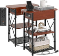 Narrow Side Table with Charging Station, End Tables Set of 2 by Livofloral