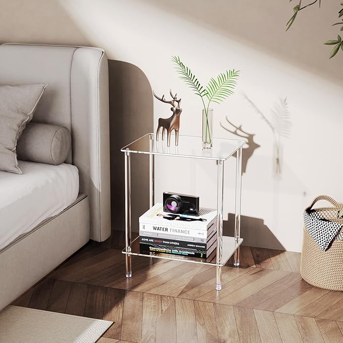 Clear Acrylic Side Table, 2-Tier End Table - Image 6