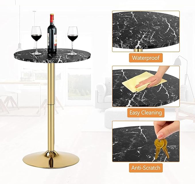 Gold Bar Table Round Cocktail Tables Height Adjustable 27.9''-35.4'' Pub Table - Image 4