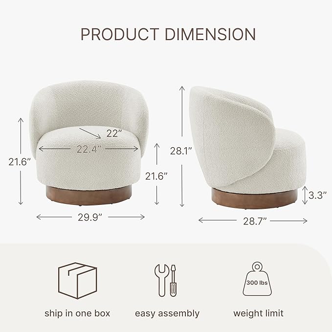 Swivel Accent Chair Round Barrel Armchair Upholstered Performance Fabric - Image 2