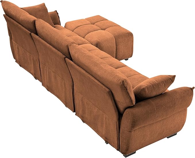Modern Chenille Fabric 3-Seat Sofa w/Ottoman+2 Pillows, Premium Upholstery - Image 7
