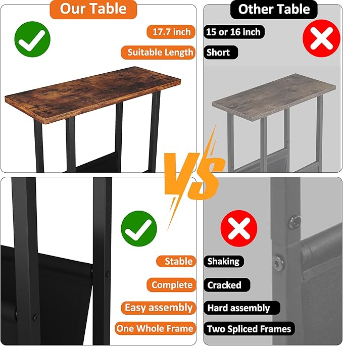 Yusong Small Narrow Side Table for Small Spaces, 17.7" W Slim End Table - Image 4