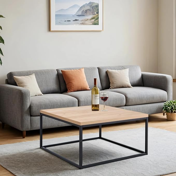 CENSI 30"x30" Natural Oak Accent Coffee Table Ottoman - Image 4