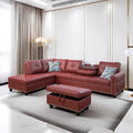 LeatherL Shaped Couch with Ottoman, Modern Nail-Head Design Comfy Sectional by GlasFlength