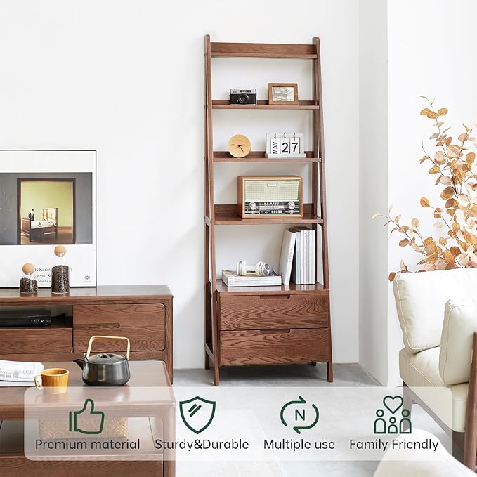 100% Solid Wood 5 Tier Ladder Shelf, Narrow Ladder Bookshelf - Image 6