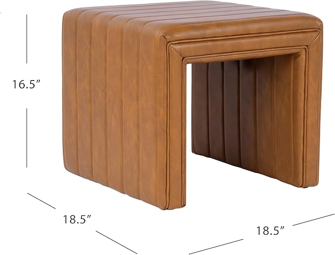 HomePop Modern Channel Tufted Faux Leather Ottoman Home Décor|Ottoman - Image 3