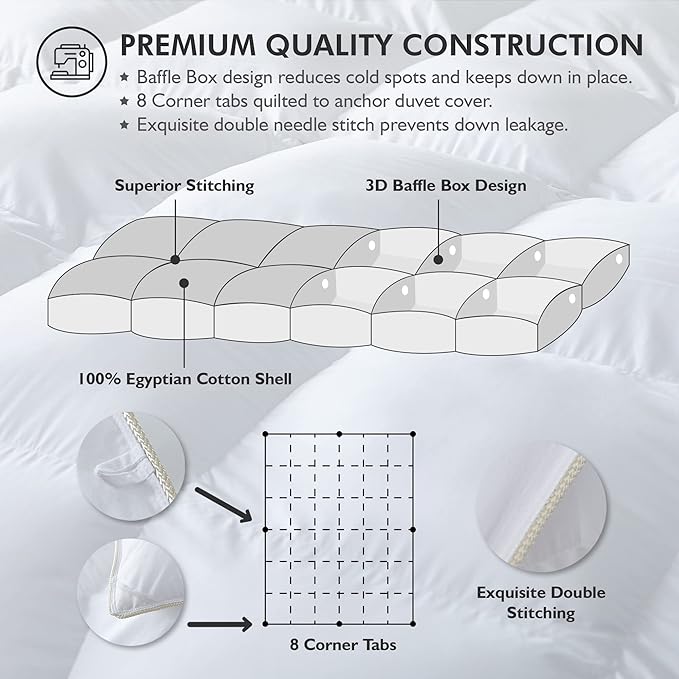 Luxurious White Solid Heavy Weight, King Size Goose Feathers Down Comforter - Image 4