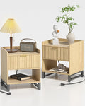 Fluted Night Stand Set 2 with Charging Station, Wood Nightstand with Large by DEMEGA