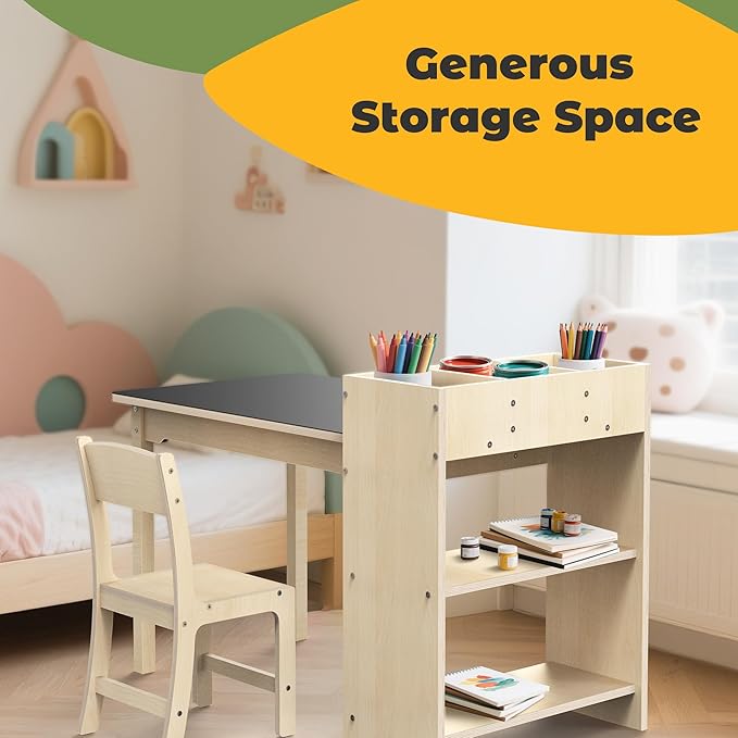 Kids Art Table and Chair Set, Sturdy Beech Wood Study Desk - Image 5