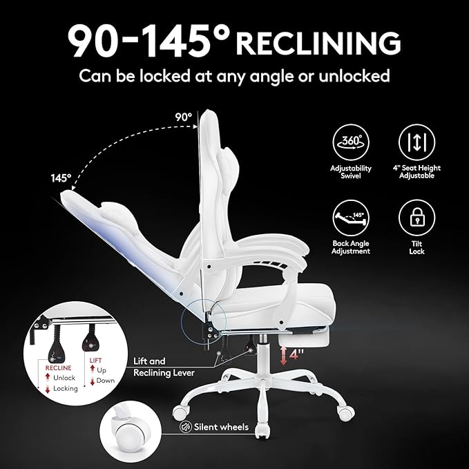 White Gaming Chair, Computer Office Chair - Image 8